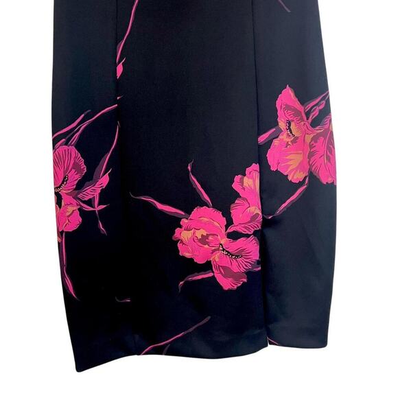 Betsy Johnson Dress Size 14 Black Floral Sheath Front Slit Scuba Cap Sleeve - Picture 5 of 11